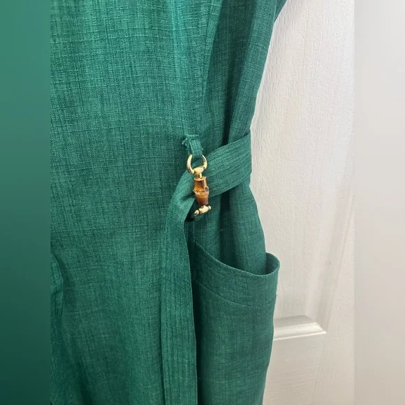 Ellen Tracy Elegant Green Sleeveless Belted Dress Size 10 - Picture 6 of 16